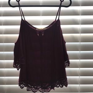 Cold shoulder lace crotchet detail top